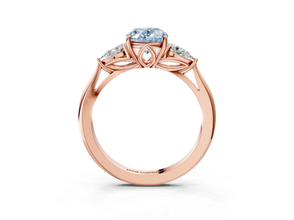 Rose Gold Oval Three Stone Engagement Ring Setting for Fancy Blue Center with Pear Side Stones