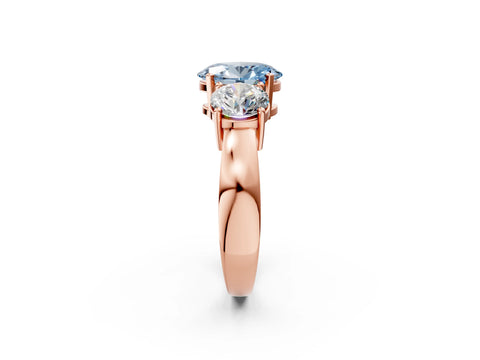 Rose gold Three-Stone Fancy Blue Oval Cut Diamond Ring with Round Side Stones, Classic Band, and Four-Prong Setting_2