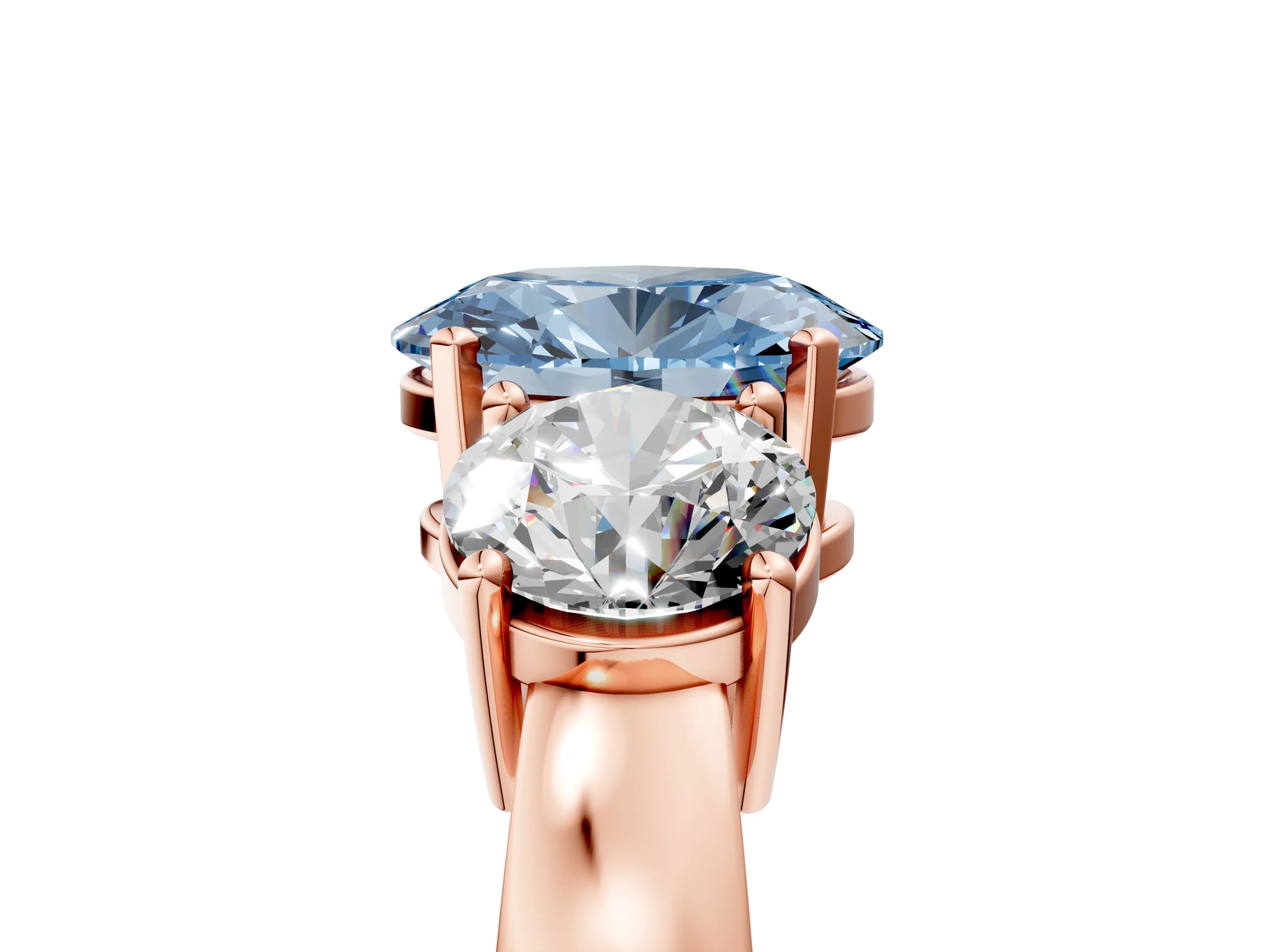 Rose gold Three-Stone Fancy Blue Oval Cut Diamond Ring with Round Side Stones, Classic Band, and Four-Prong Setting_5