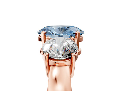 Rose gold Three-Stone Fancy Blue Oval Cut Diamond Ring with Round Side Stones, Classic Band, and Four-Prong Setting_5