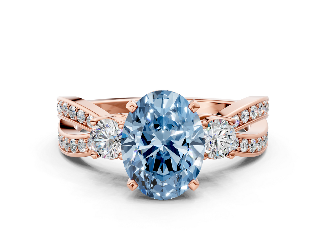Rose gold Three-Stone Fancy Blue Oval  Cut Diamond Twist Band with Prong Setting_34