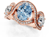 Rose gold Three-Stone Fancy Blue Oval Cut Diamond Wave Pave Band with Prong Setting_1