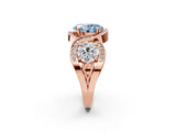 Rose gold Three-Stone Fancy Blue Oval Cut Diamond Wave Pave Band with Prong Setting_2