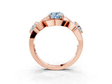 Rose gold Three-Stone Fancy Blue Oval Cut Diamond Wave Pave Band with Prong Setting_3