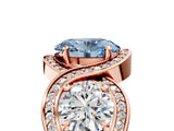 Rose gold Three-Stone Fancy Blue Oval Cut Diamond Wave Pave Band with Prong Setting_5