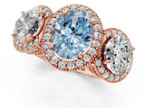 Rose gold Three-Stone Fancy Blue Oval Cut Halo Diamond Milgrain Band with Four-Prong Setting_1
