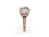 Rose gold Three-Stone Fancy Blue Oval Cut Halo Diamond Milgrain Band with Four-Prong Setting_2