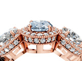 Rose gold Three-Stone Fancy Blue Oval Cut Halo Diamond Milgrain Band with Four-Prong Setting_4