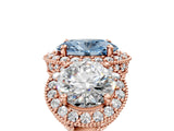 Rose gold Three-Stone Fancy Blue Oval Cut Halo Diamond Milgrain Band with Four-Prong Setting_5