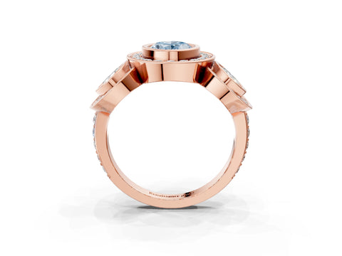 Rose gold Three-Stone Fancy Blue Oval Cut Halo Pavé Diamond Ring_3