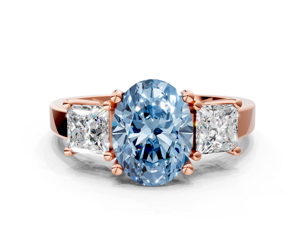 Rose gold Three-Stone Fancy Blue Oval  Cut Solitaire Ring with Prong Setting