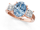 Rose gold Three-Stone Fancy Blue Oval  Cut Solitaire Ring with Prong Setting_4