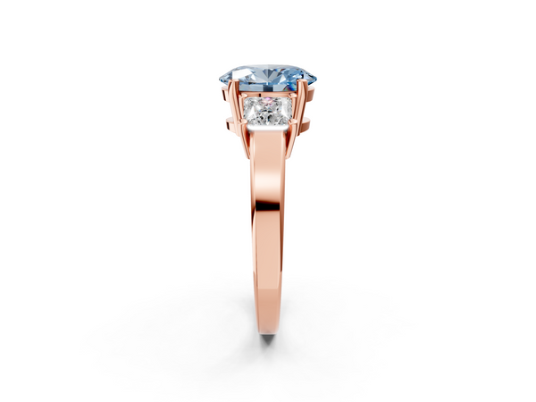 Rose gold Three-Stone Fancy Blue Oval  Cut Solitaire Ring with Prong Setting