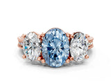 Rose gold Three-Stone Fancy Blue Oval  Diamond Milgrain Pave Band with Prong Setting 1