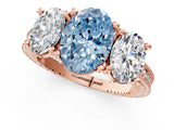 Rose gold Three-Stone Fancy Blue Oval  Diamond Milgrain Pave Band with Prong Setting 2