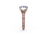 Rose gold Three-Stone Fancy Blue Oval  Diamond Milgrain Pave Band with Prong Setting 3