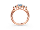 Rose gold Three-Stone Fancy Blue Oval  Diamond Milgrain Pave Band with Prong Setting 4