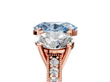 Rose gold Three-Stone Fancy Blue Oval  Diamond Milgrain Pave Band with Prong Setting