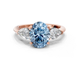 Rose gold Three-Stone Fancy Blue Oval  Diamond Ring with Pear Side Stones in Four-Prong Setting_42