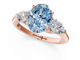 Rose gold Three-Stone Fancy Blue Oval  Diamond Ring with Pear Side Stones in Four-Prong Setting_43