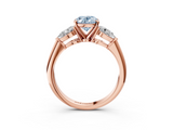 Rose gold Three-Stone Fancy Blue Oval  Diamond Ring with Pear Side Stones in Four-Prong Setting_45