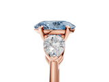 Rose gold Three-Stone Fancy Blue Oval  Diamond Ring with Pear Side Stones in Four-Prong Setting_47