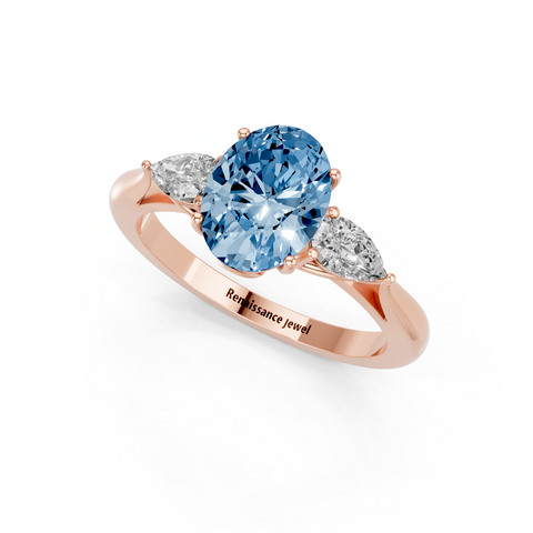 Rose gold Three-Stone Fancy Blue Oval  Diamond Solitaire Ring with Pear Side Stones and Four-Prong Setting_3