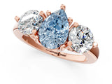 Rose gold Three-Stone Fancy Blue Pear  Brilliant Cut Solitaire Ring with Prong Setting on a Classic Band 2