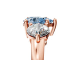 Rose gold Three-Stone Fancy Blue Pear  Brilliant Cut Solitaire Ring with Prong Setting on a Classic Band