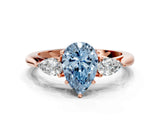 Rose gold Three-Stone Fancy Blue Pear Cut Brilliant Diamond Solitaire Ring with Tapered Band and Four-Prong Setting_3