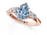 Rose gold Three-Stone Fancy Blue Pear Cut Brilliant Diamond Solitaire Ring with Tapered Band and Four-Prong Setting_4