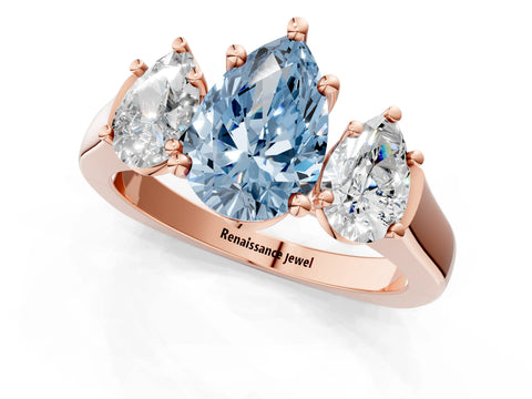Rose gold Three-Stone Fancy Blue Pear Cut Brilliant Diamond Trellis Ring with Comfort Fit Band_1