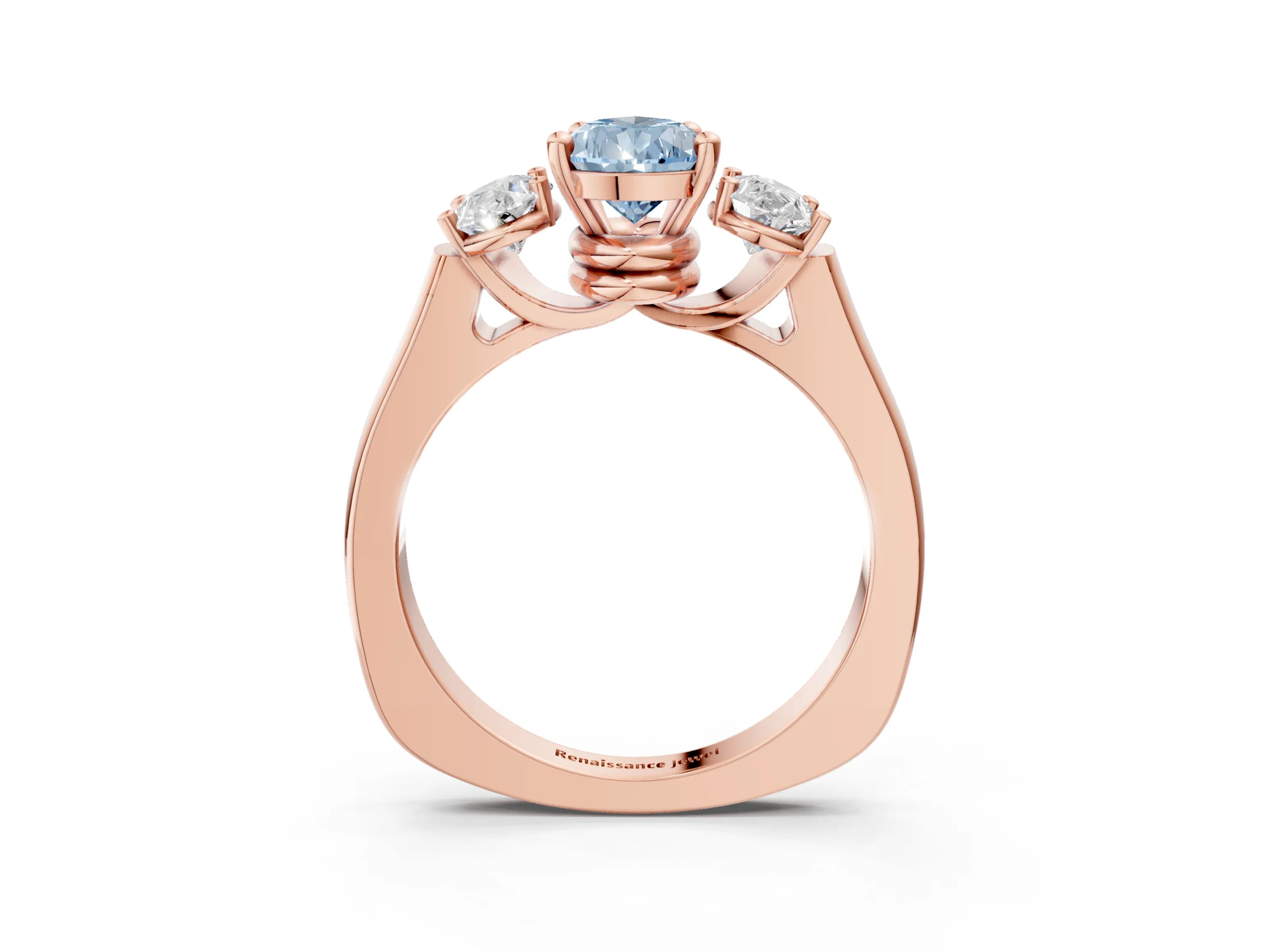 Rose gold Three-Stone Fancy Blue Pear Cut Brilliant Diamond Trellis Ring with Comfort Fit Band_3