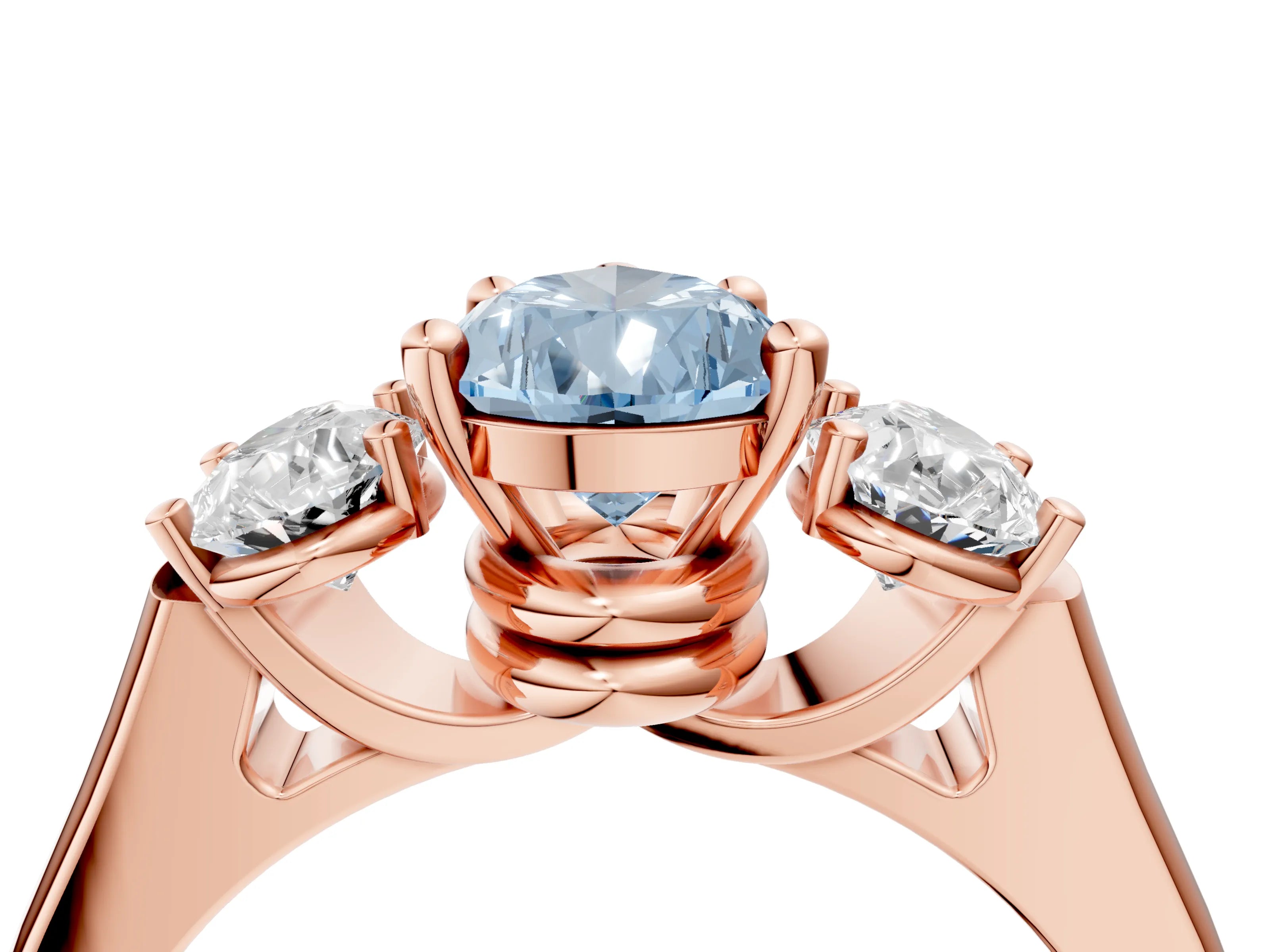 Rose gold Three-Stone Fancy Blue Pear Cut Brilliant Diamond Trellis Ring with Comfort Fit Band_4