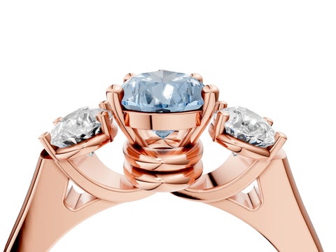 Rose gold Three-Stone Fancy Blue Pear Cut Brilliant Diamond Trellis Ring with Comfort Fit Band_4