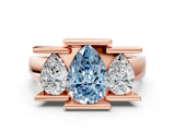 Rose gold Three Stone Fancy Blue Pear Cut Cut Channel Set Diamond Ring