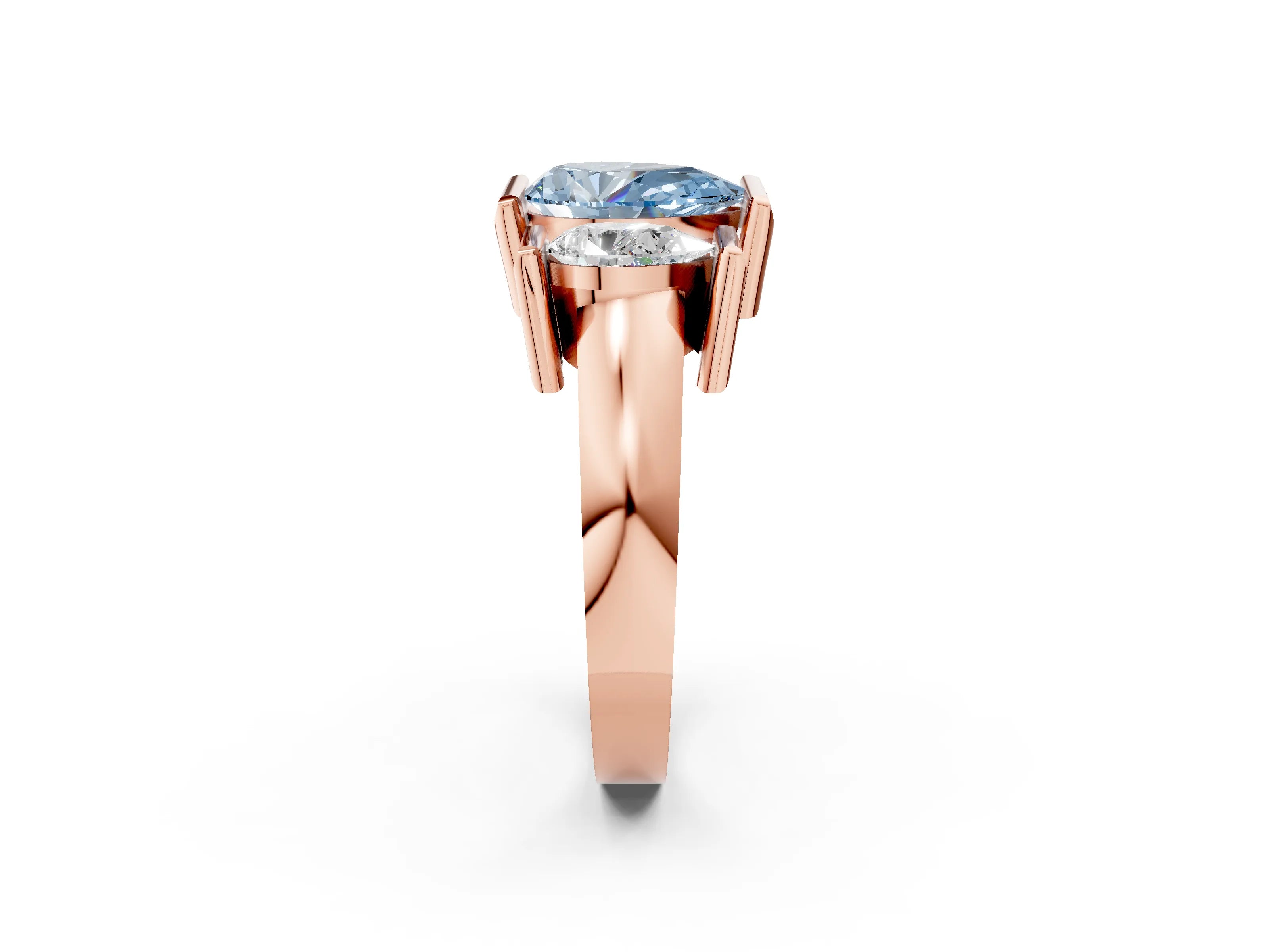 Rose gold Three Stone Fancy Blue Pear Cut Cut Channel Set Diamond Ring_2
