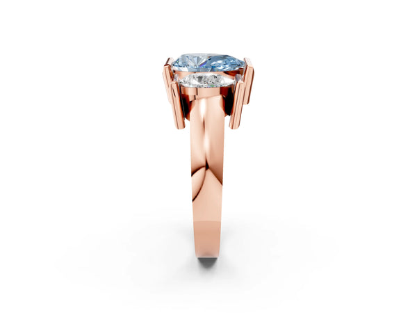 Rose gold Three Stone Fancy Blue Pear Cut Cut Channel Set Diamond Ring