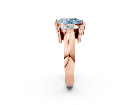 Rose gold Three Stone Fancy Blue Pear Cut Cut Channel Set Diamond Ring_2