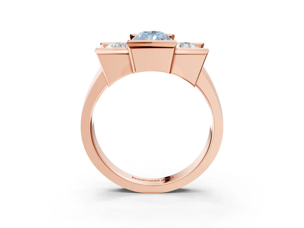 Rose gold Three Stone Fancy Blue Pear Cut Cut Channel Set Diamond Ring