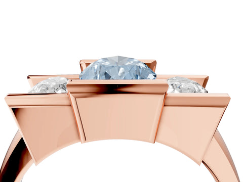 Rose gold Three Stone Fancy Blue Pear Cut Cut Channel Set Diamond Ring_4