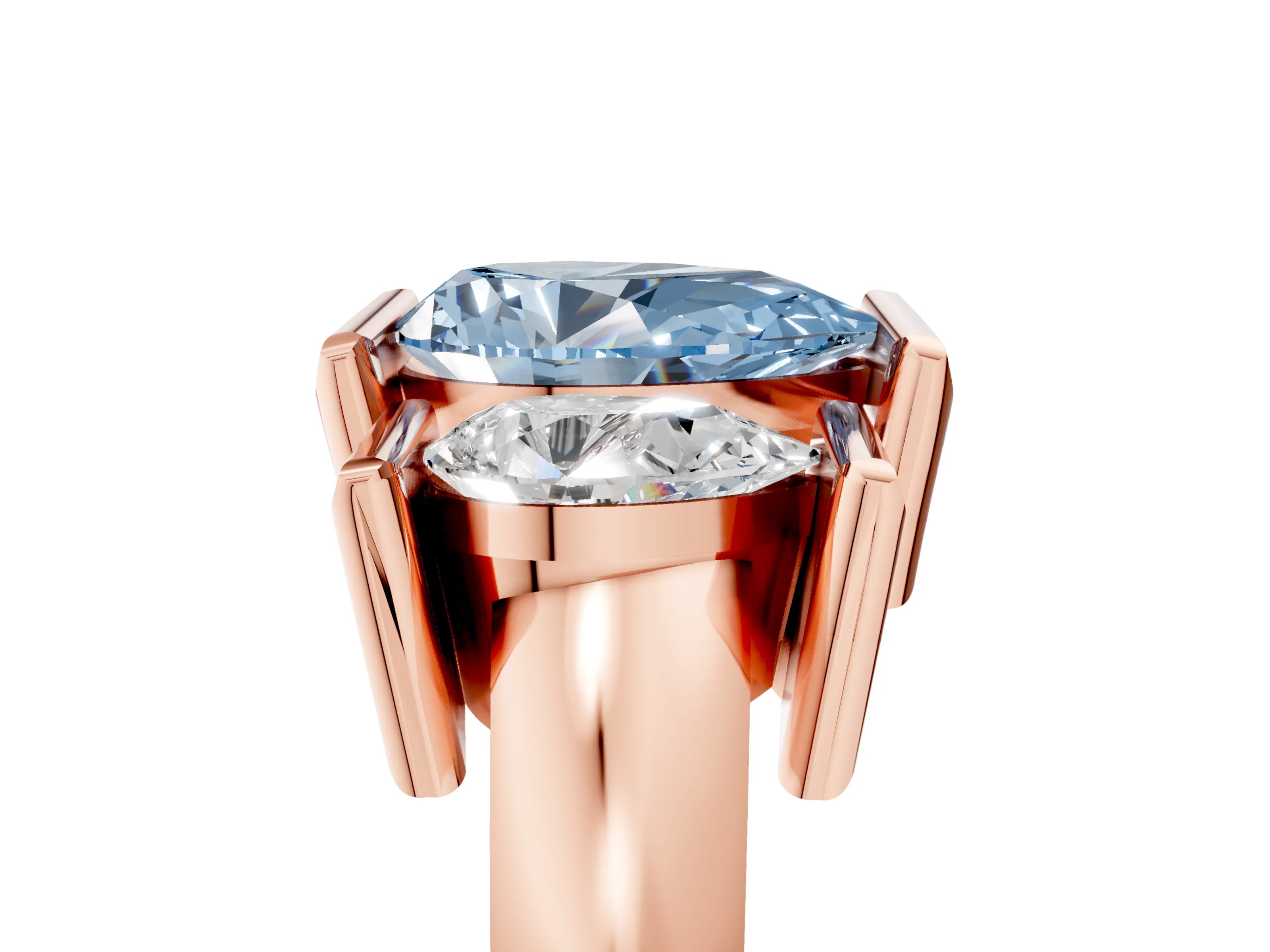 Rose gold Three Stone Fancy Blue Pear Cut Cut Channel Set Diamond Ring_5