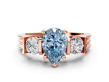 Rose gold Three-Stone Fancy Blue Pear Cut Cut Classic Band Prong Setting Ring