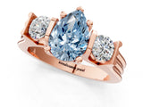 Rose gold Three-Stone Fancy Blue Pear Cut Cut Classic Band Prong Setting Ring_1