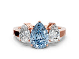 Rose gold Three-Stone Fancy Blue Pear Cut Cut Diamond Engagement Ring with Flat Band and Four-Prong Setting_12