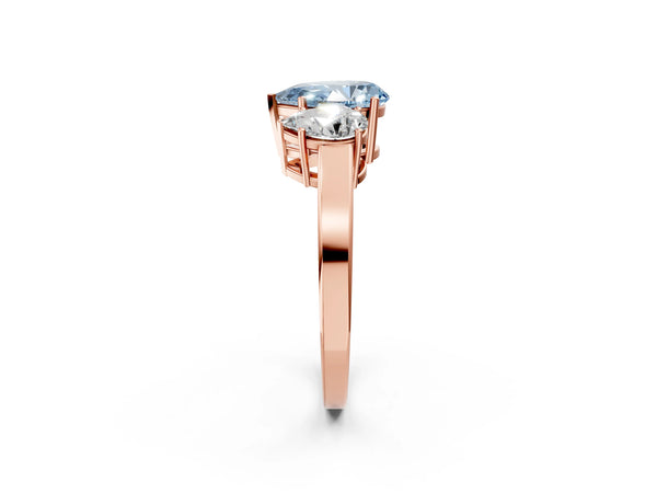 Rose gold Three-Stone Fancy Blue Pear Cut Cut Diamond Engagement Ring with Flat Band and Four-Prong Setting