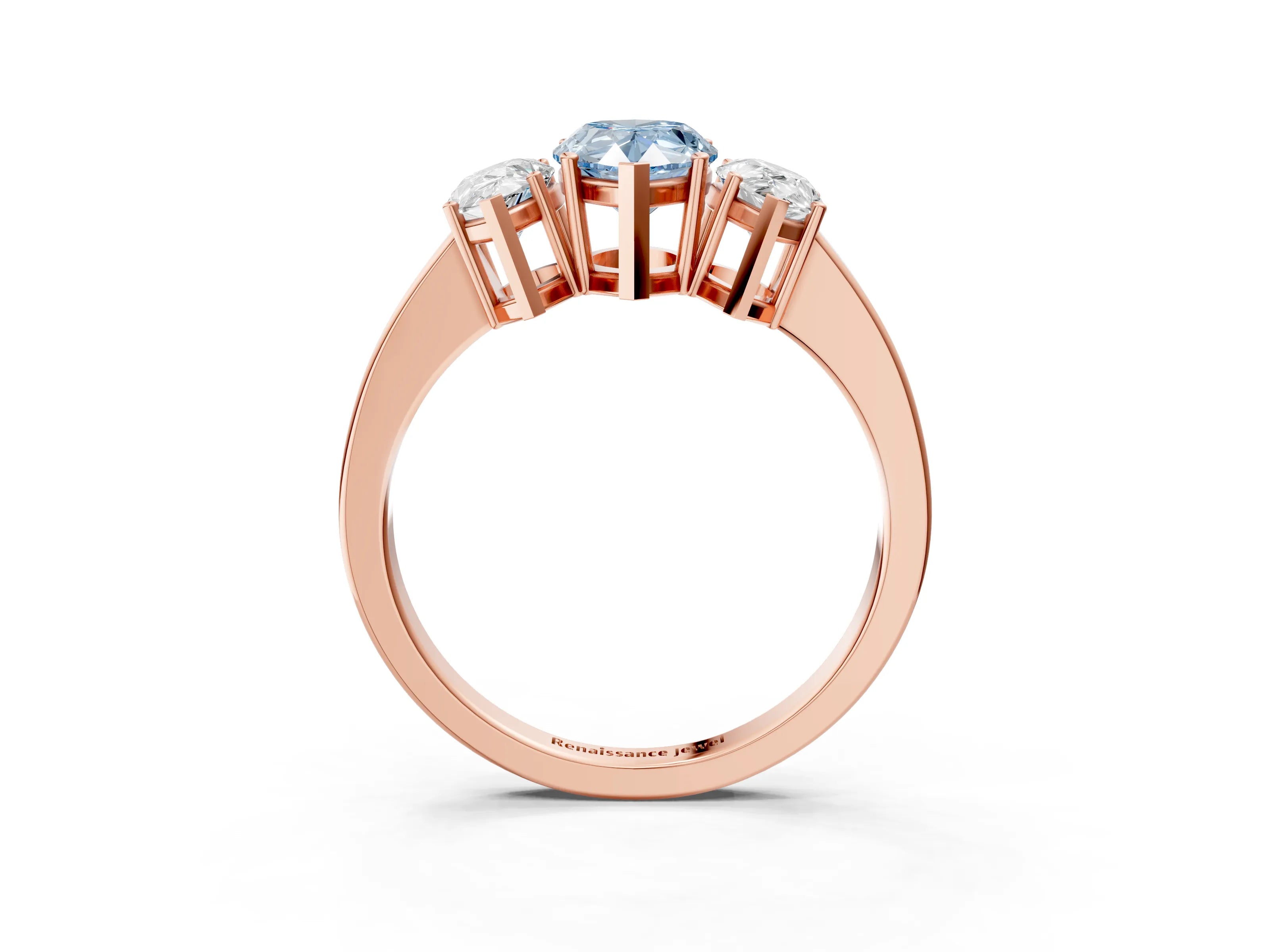 Rose gold Three-Stone Fancy Blue Pear Cut Cut Diamond Engagement Ring with Flat Band and Four-Prong Setting_15