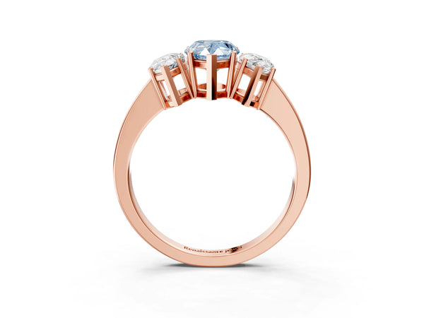 Rose gold Three-Stone Fancy Blue Pear Cut Cut Diamond Engagement Ring with Flat Band and Four-Prong Setting