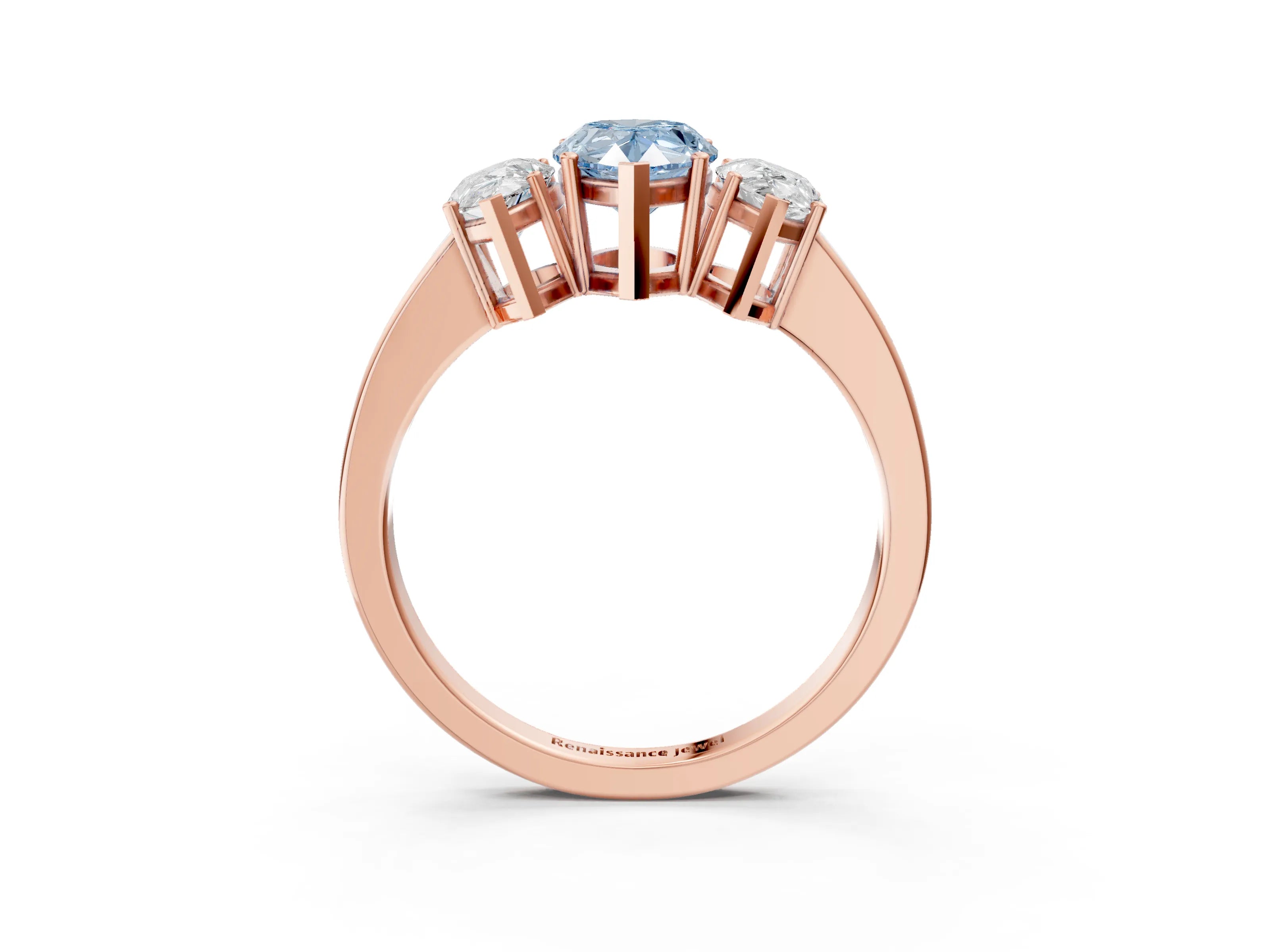 Rose gold Three-Stone Fancy Blue Pear Cut Cut Diamond Engagement Ring with Flat Band and Four-Prong Setting_3
