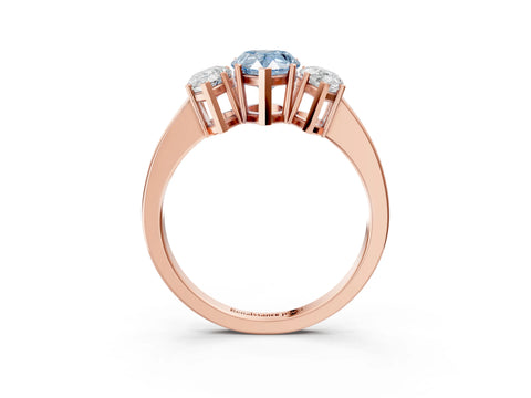 Rose gold Three-Stone Fancy Blue Pear Cut Cut Diamond Engagement Ring with Flat Band and Four-Prong Setting_3